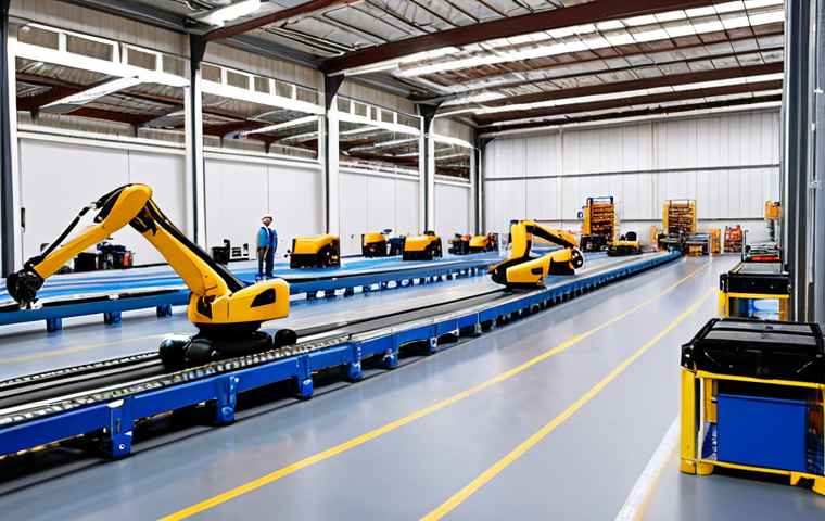 **
"A modern, brightly lit logistics warehouse in France. Cobots are working alongside human employees, assisting with tasks like assembling car parts. Conveyor belts move efficiently in the background. The scene emphasizes collaboration and advanced technology. Focus on showcasing the harmonious interaction between robots and humans in a clean, organized setting."
**