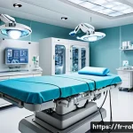 Home 14 로봇의 소형화 및 경량화 기술 - **Prompt:** "A futuristic medical setting where a tiny, advanced micro-robot, no bigger than a drago...